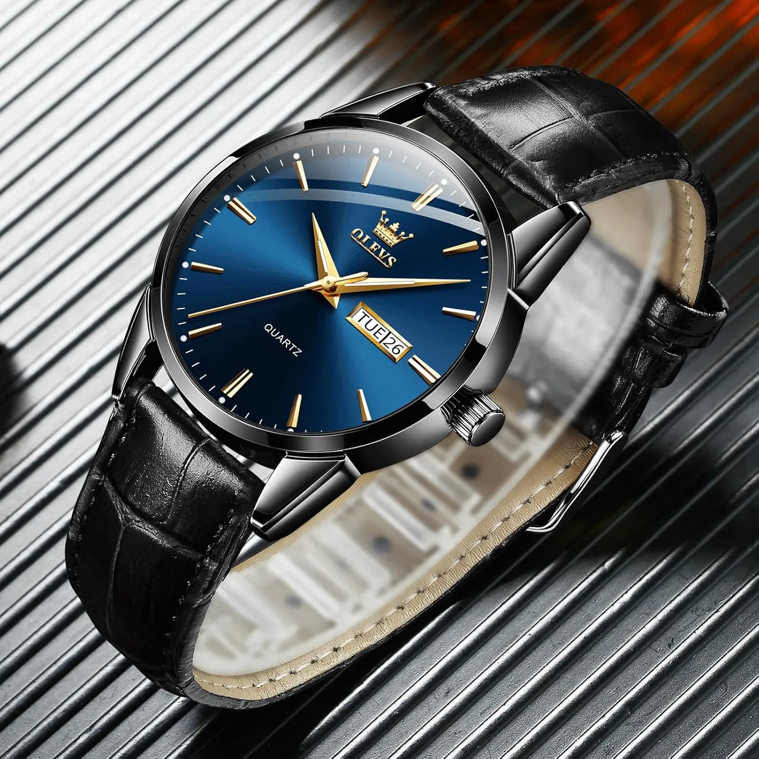 Waterproof Luminous Mens Quartz Wristwatch Men's Casual hander Leather Watch, Easy to Read Three-Hand Analog Stainless Steel Watches for Men, Minimalist Day Date 