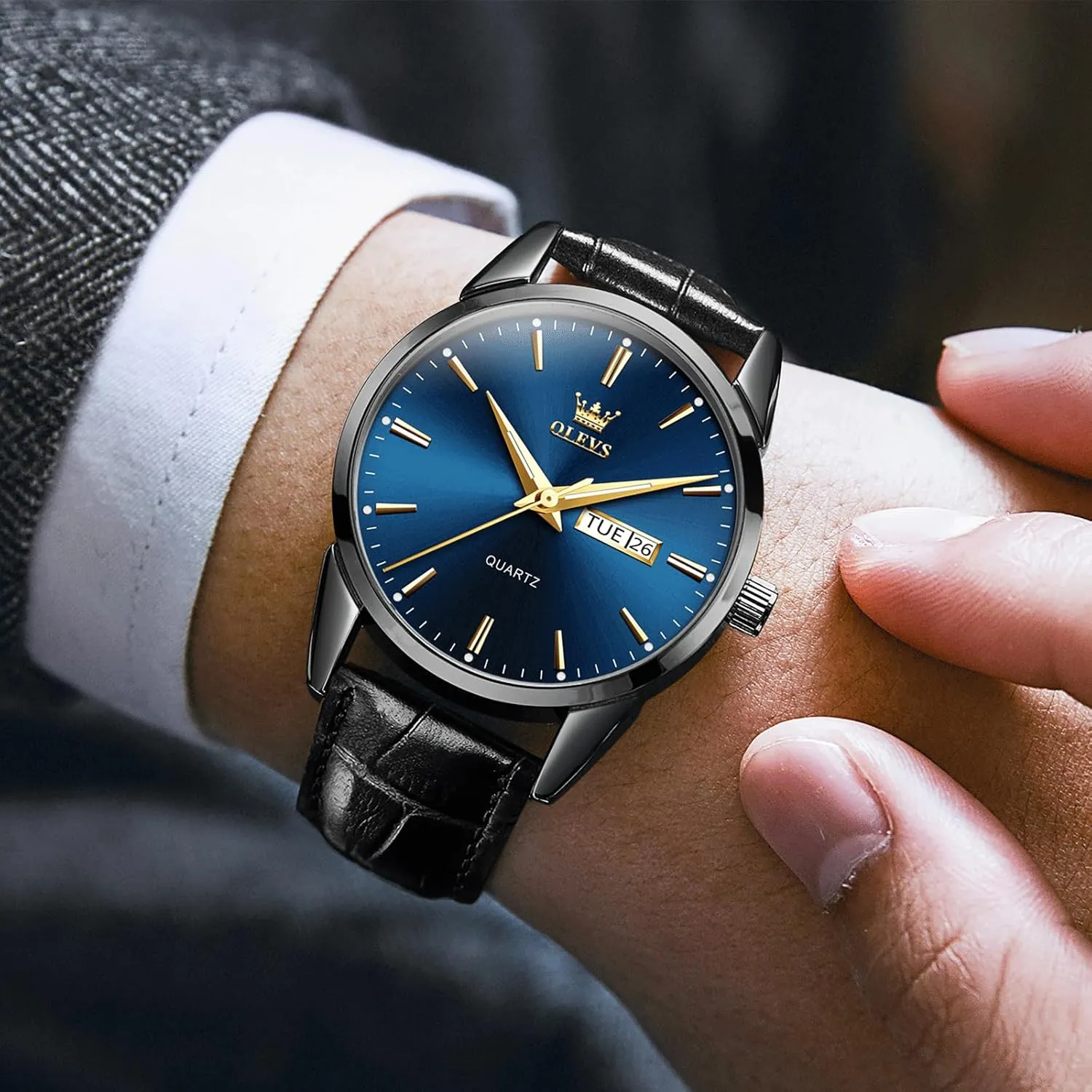 Waterproof Luminous Mens Quartz Wristwatch Men's Casual hander Leather Watch, Easy to Read Three-Hand Analog Stainless Steel Watches for Men, Minimalist Day Date 