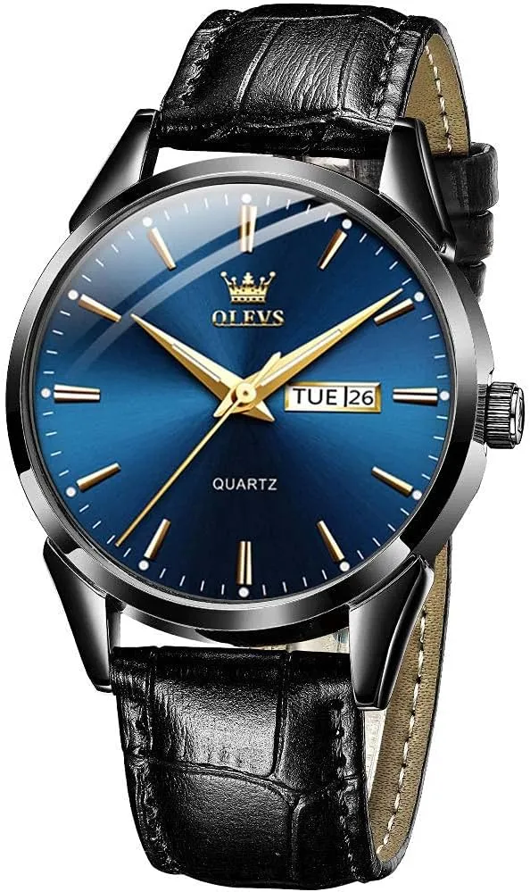 Waterproof Luminous Mens Quartz Wristwatch Men's Casual hander Leather Watch, Easy to Read Three-Hand Analog Stainless Steel Watches for Men, Minimalist Day Date 