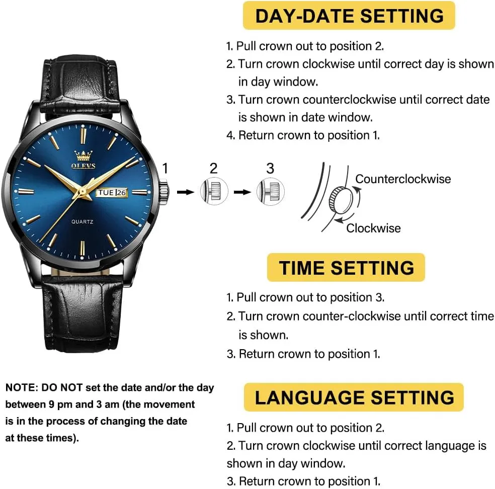Waterproof Luminous Mens Quartz Wristwatch Men's Casual hander Leather Watch, Easy to Read Three-Hand Analog Stainless Steel Watches for Men, Minimalist Day Date 