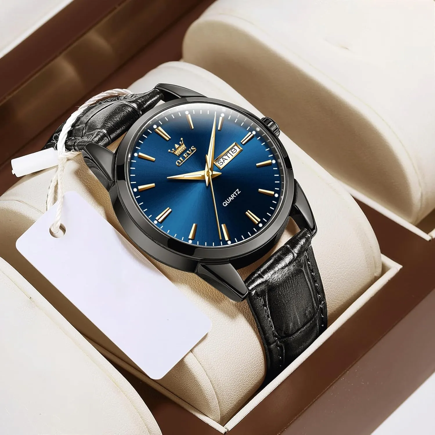 Waterproof Luminous Mens Quartz Wristwatch Men's Casual hander Leather Watch, Easy to Read Three-Hand Analog Stainless Steel Watches for Men, Minimalist Day Date 