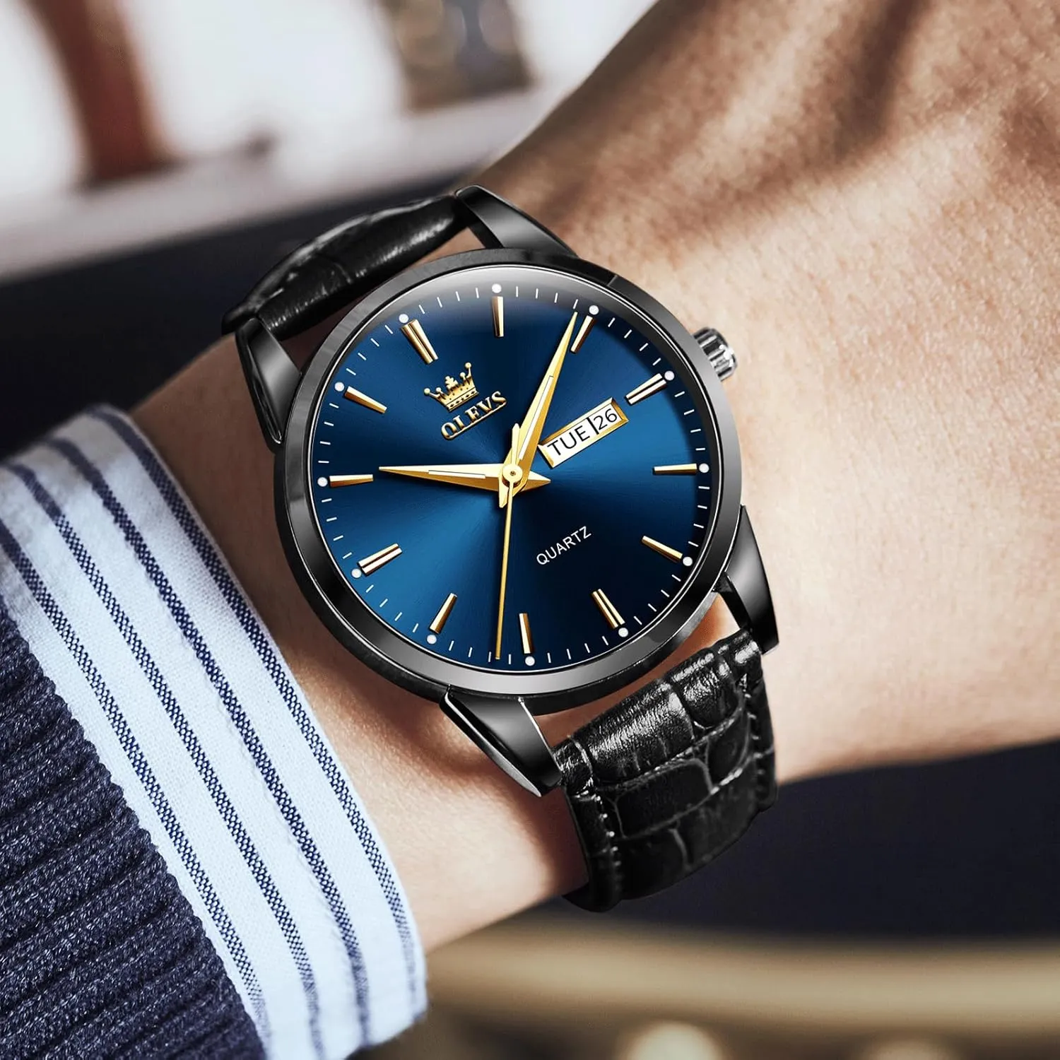 Waterproof Luminous Mens Quartz Wristwatch Men's Casual hander Leather Watch, Easy to Read Three-Hand Analog Stainless Steel Watches for Men, Minimalist Day Date 