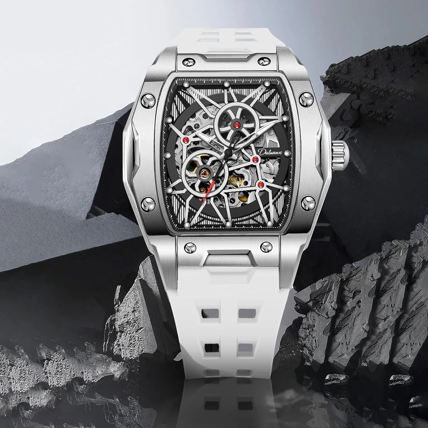 Waterproof Luminous Self-Winding Men's Watches Automatic Mechanical anyplace torpor Wristwatch Tonneau Hollow Design 30M 