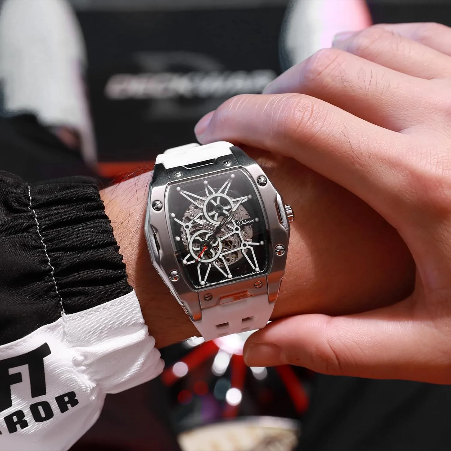 Waterproof Luminous Self-Winding Men's Watches Automatic Mechanical anyplace torpor Wristwatch Tonneau Hollow Design 30M 