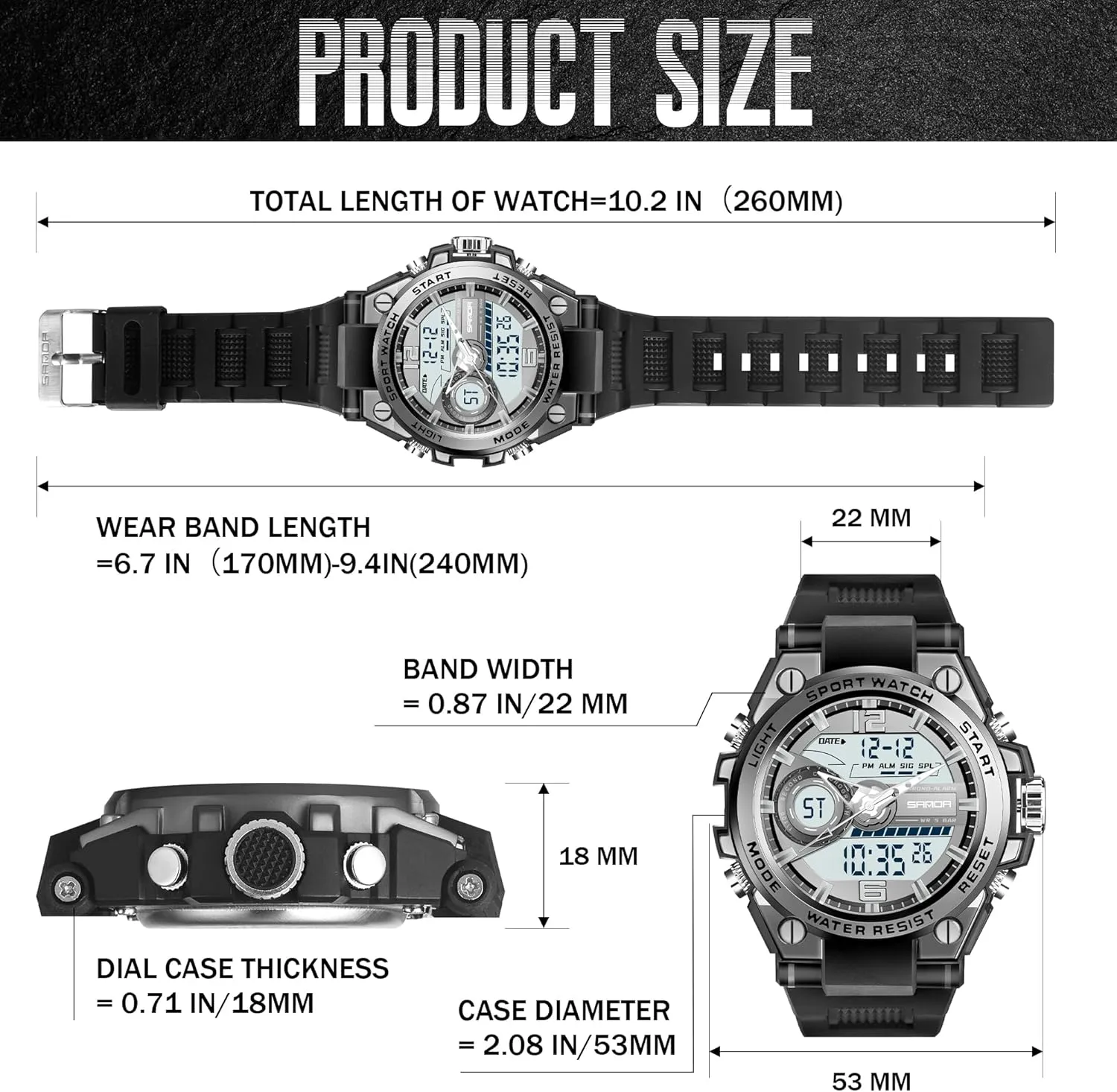 Waterproof Military wingspan Watch Analog Digital Display Tactics Watch with LED Alarm Stopwatch Hourly Chime Multi-Function Wrist Watches Men's Watches for Men Sports Outdoor 