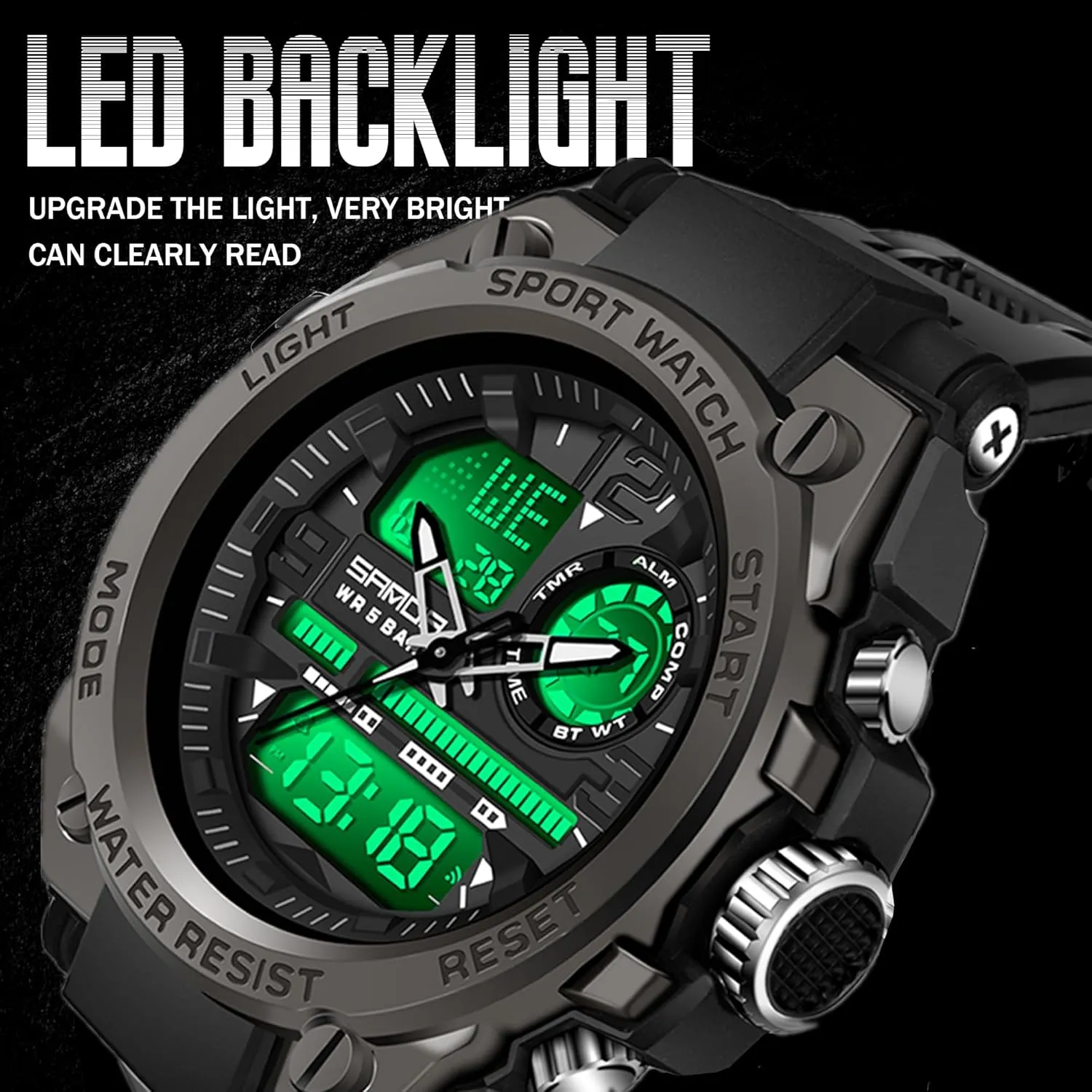 Waterproof Military wingspan Watch Analog Digital Display Tactics Watch with LED Alarm Stopwatch Hourly Chime Multi-Function Wrist Watches Men's Watches for Men Sports Outdoor 