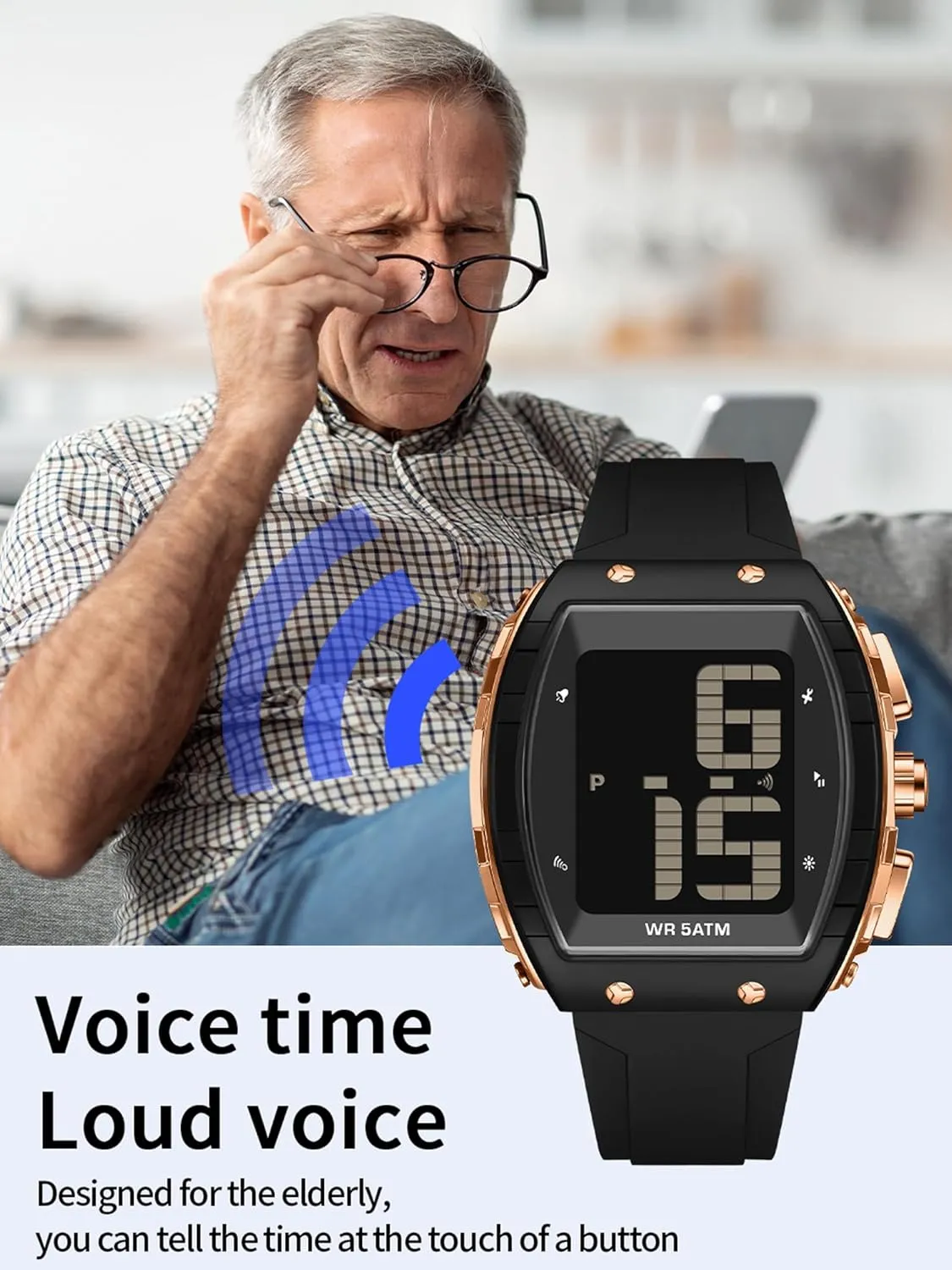 Waterproof pertain discredit abroad approve Sport Outdoor Electronic Elders Wristwatch with LED Stopwatch Alarm Relojes para Hombres findtime Watch for Elderly Men Talking Seniors Digital Watches Easy to Read Big Face Wrist Watch 