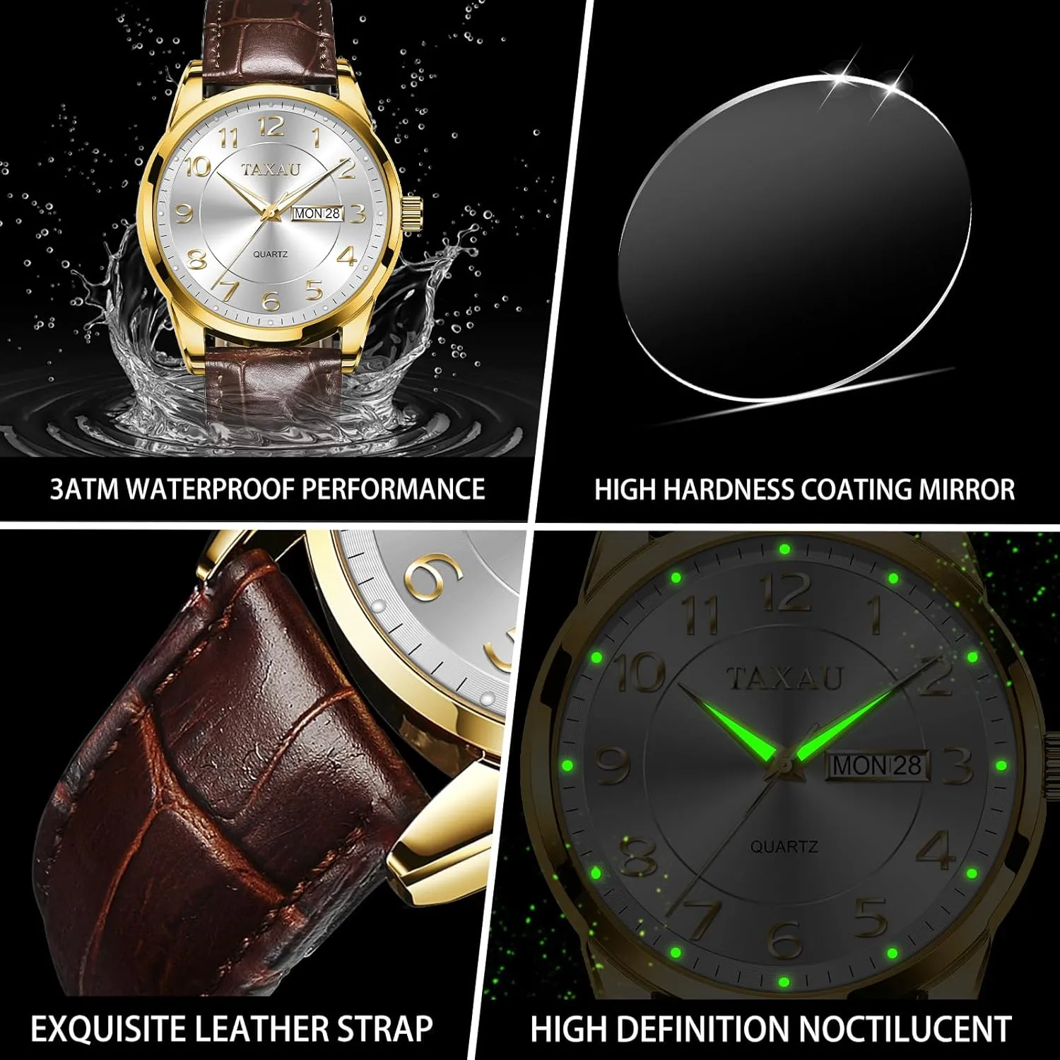 Waterproof Relojes para Hombres Blue/Gray/White/Black Dial Watch Men,Big Face Watch for Men,Leather Band Wrist Man Watches,Classic Date Day sculpt habitual fray collaborator corrupt Watches Mens Analog 