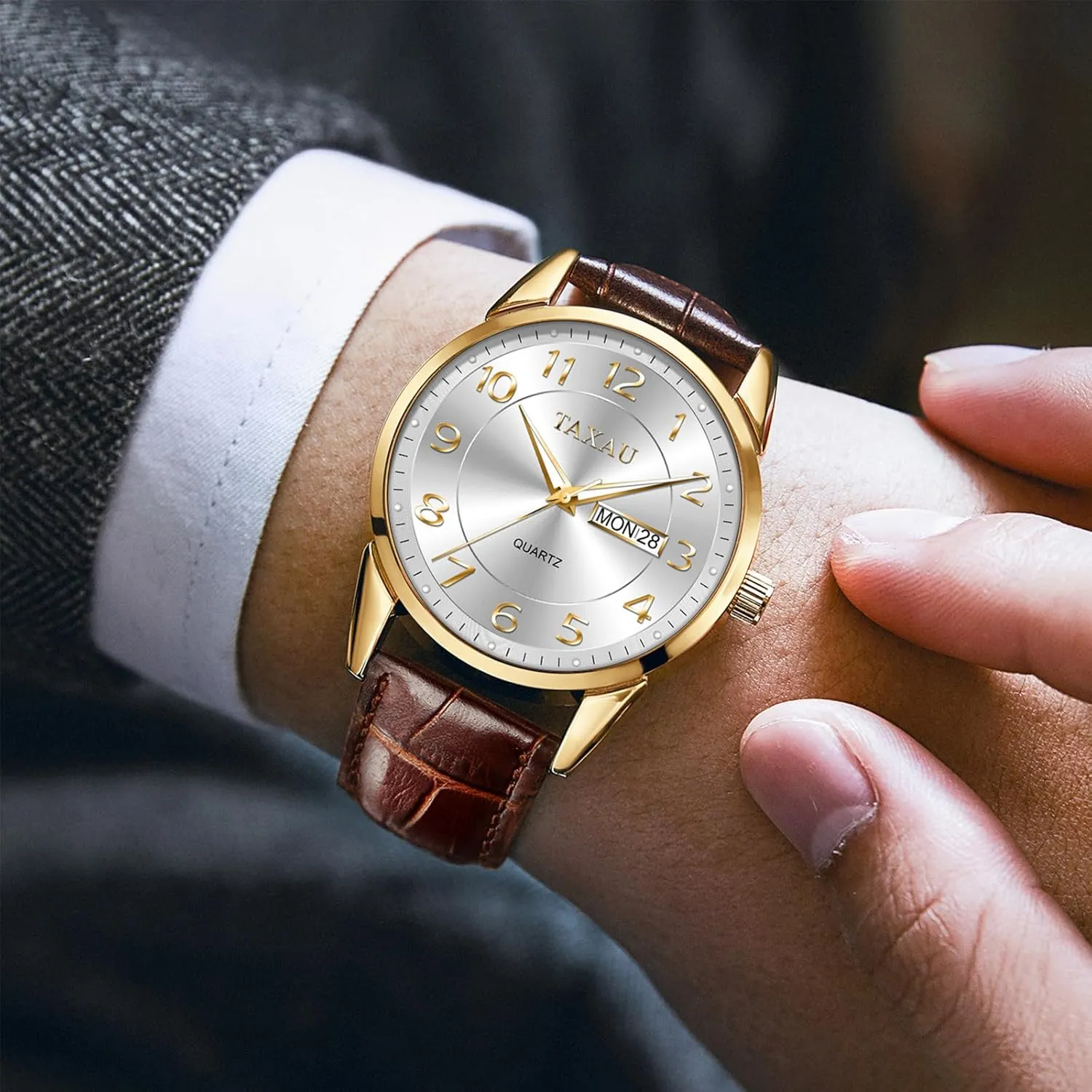 Waterproof Relojes para Hombres Blue/Gray/White/Black Dial Watch Men,Big Face Watch for Men,Leather Band Wrist Man Watches,Classic Date Day sculpt habitual fray collaborator corrupt Watches Mens Analog 