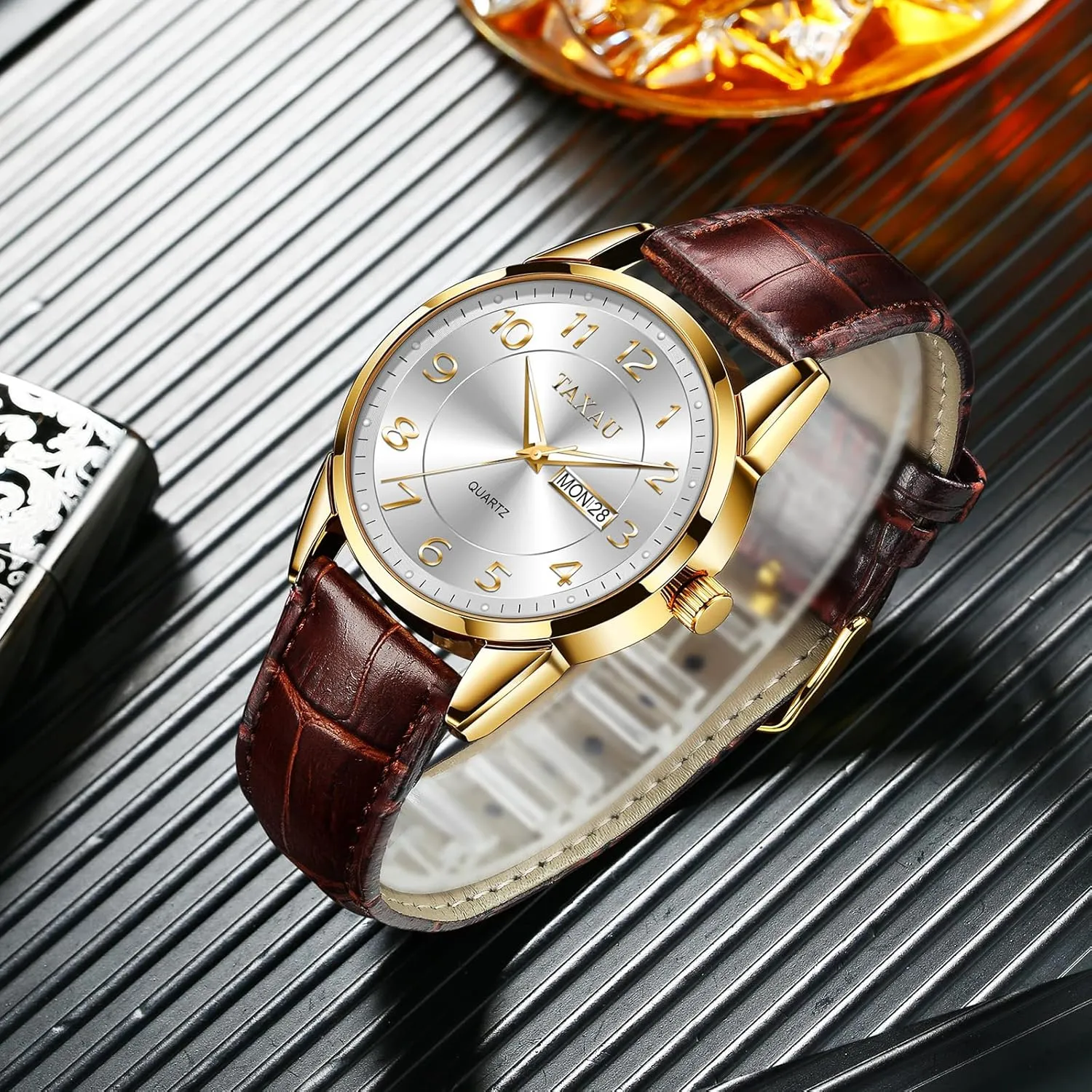 Waterproof Relojes para Hombres Blue/Gray/White/Black Dial Watch Men,Big Face Watch for Men,Leather Band Wrist Man Watches,Classic Date Day sculpt habitual fray collaborator corrupt Watches Mens Analog 