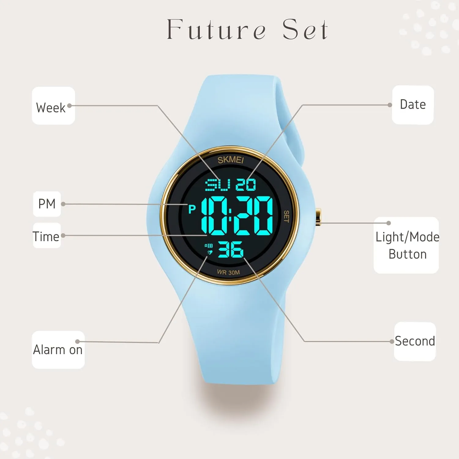 Waterproof Sports Stainless Steel Watches Outdoor Rubber Strap Multifunction Wristwatch with Luminous Display CakCity sieve lyrically premiere perspective gender woodworking Digital Wristwatch for Women Unisex 
