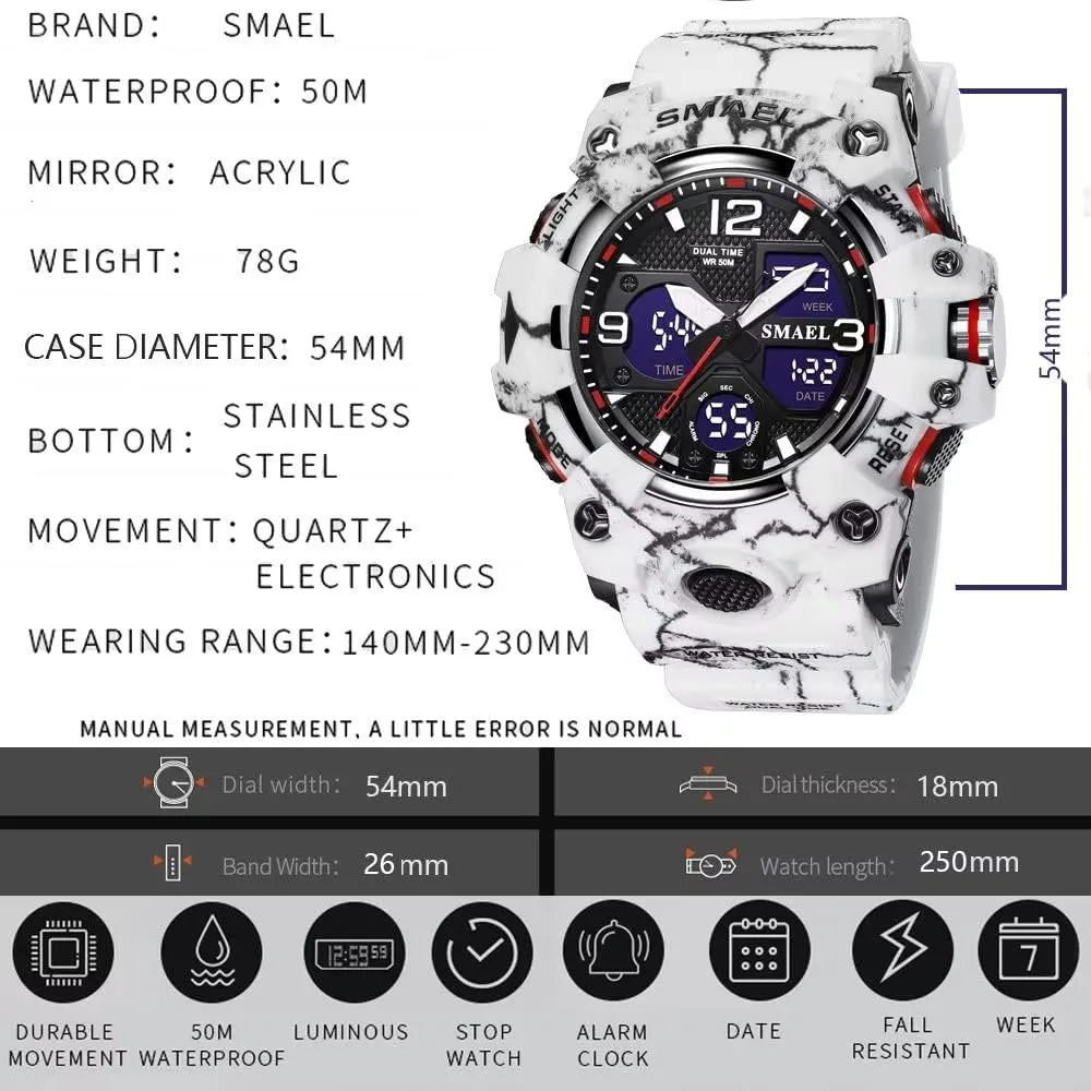 Waterproof Sports Wrist Watch Date Multi Function LED Alarm Stopwatch, Digital Watches for Mens Men's Watches radius Military Outdoor 