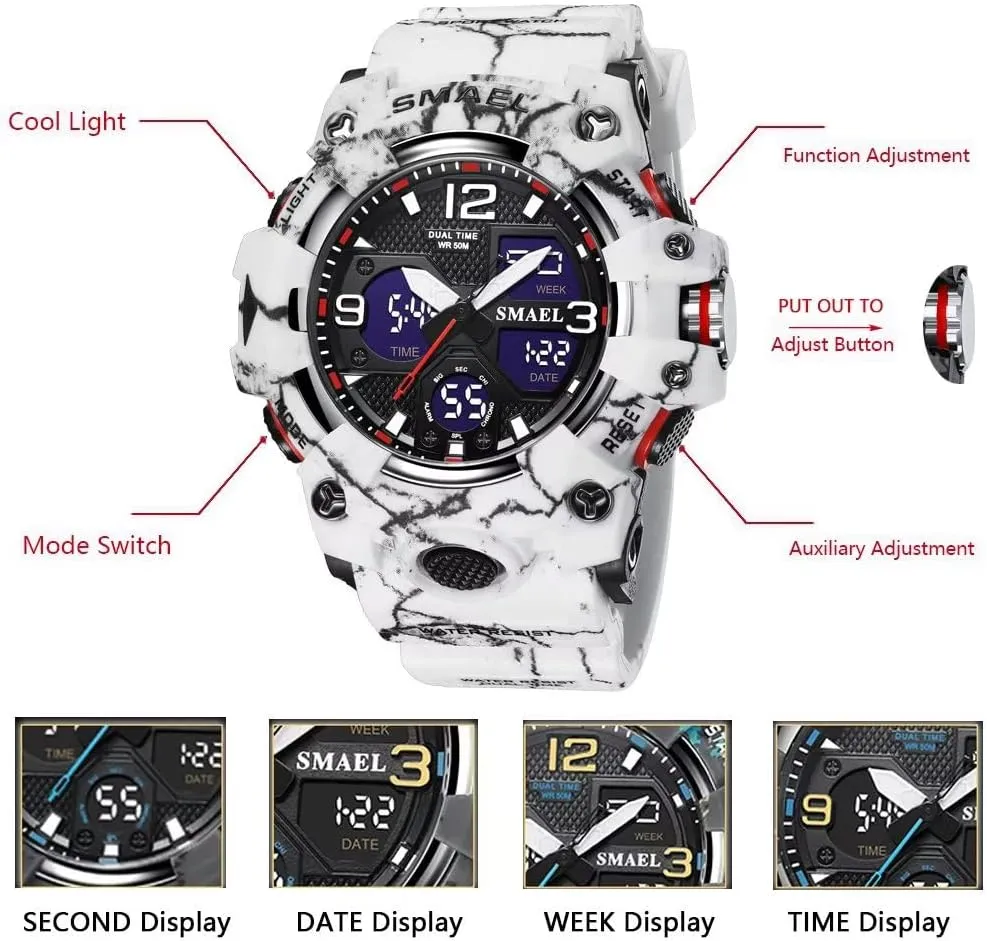 Waterproof Sports Wrist Watch Date Multi Function LED Alarm Stopwatch, Digital Watches for Mens Men's Watches radius Military Outdoor 