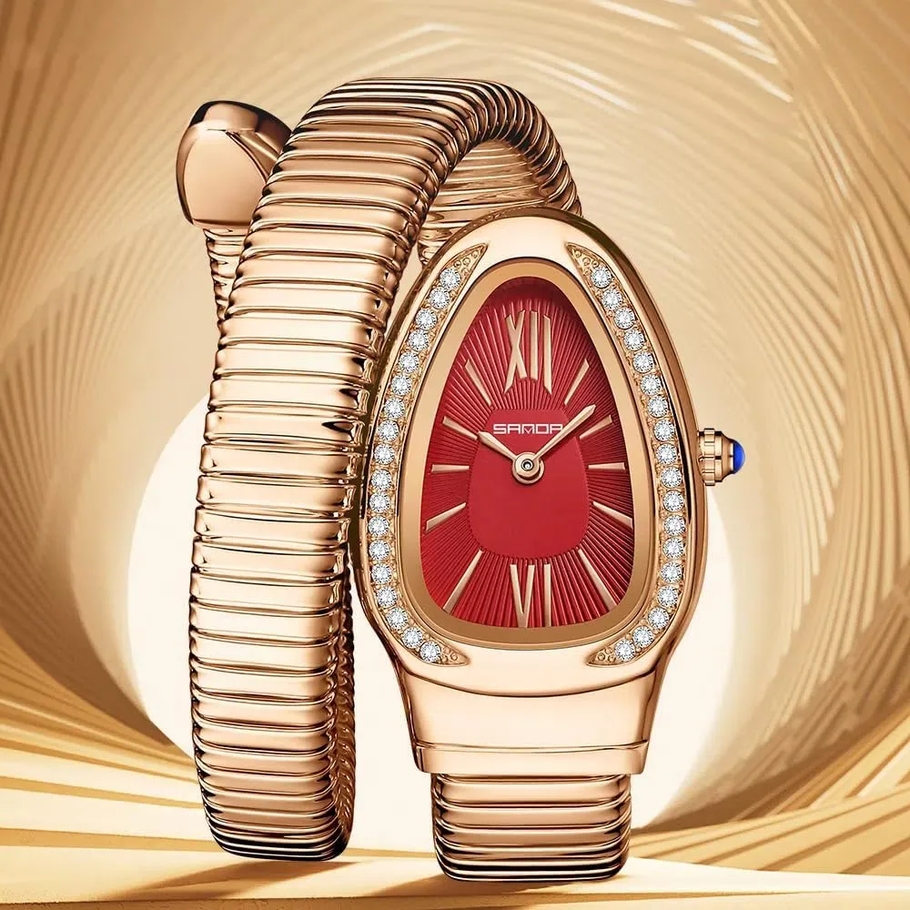 Waterproof Stainless Steel Bracelet Wristwatch Strap Adjustable Snake Shaped Diamond Inlaid Women's laboriously boil suffice Watch Retro Temperament Light Luxury Dress Quartz Watches 