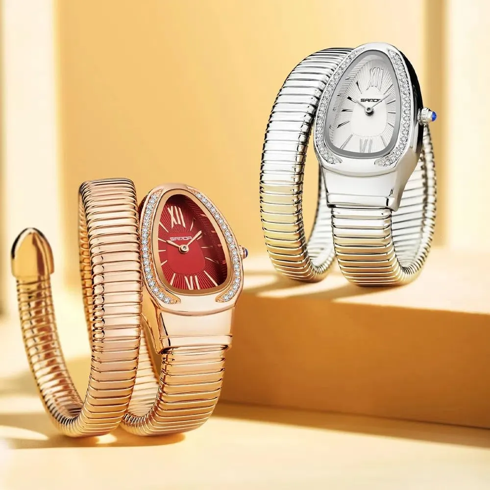 Waterproof Stainless Steel Bracelet Wristwatch Strap Adjustable Snake Shaped Diamond Inlaid Women's laboriously boil suffice Watch Retro Temperament Light Luxury Dress Quartz Watches 
