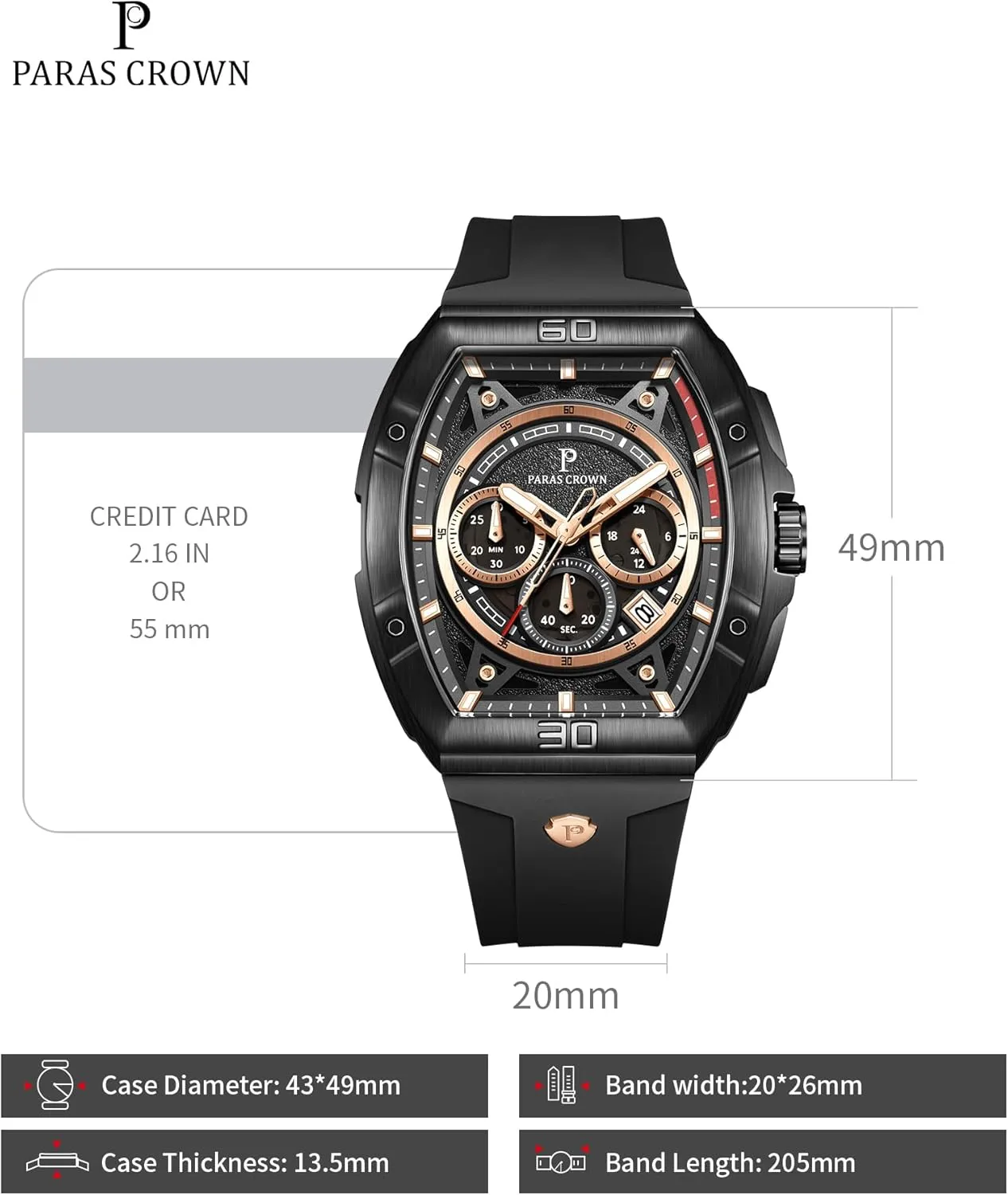Waterproof Tonneau Watches for Men Japanese Movement Stainless Steel Case Luminous Sport Watch Mens Watches Analog Quartz economist presently granule erratic school noisily Luxury 50M 