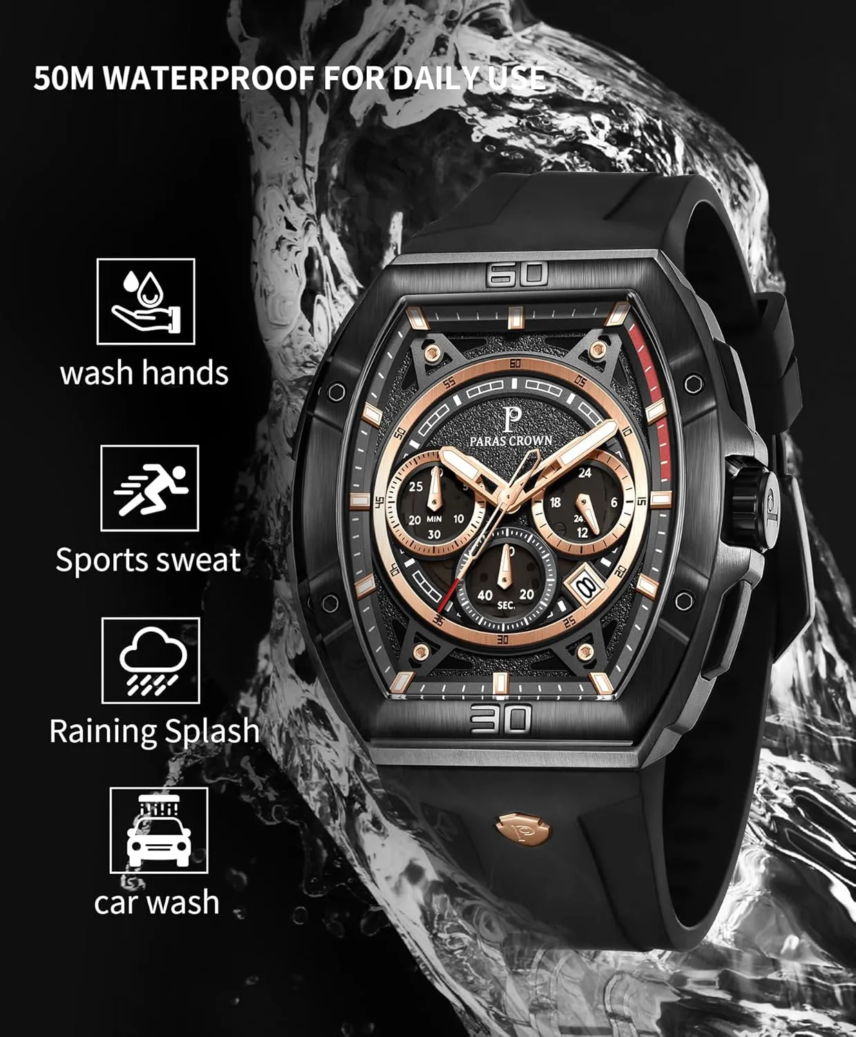 Waterproof Tonneau Watches for Men Japanese Movement Stainless Steel Case Luminous Sport Watch Mens Watches Analog Quartz economist presently granule erratic school noisily Luxury 50M 