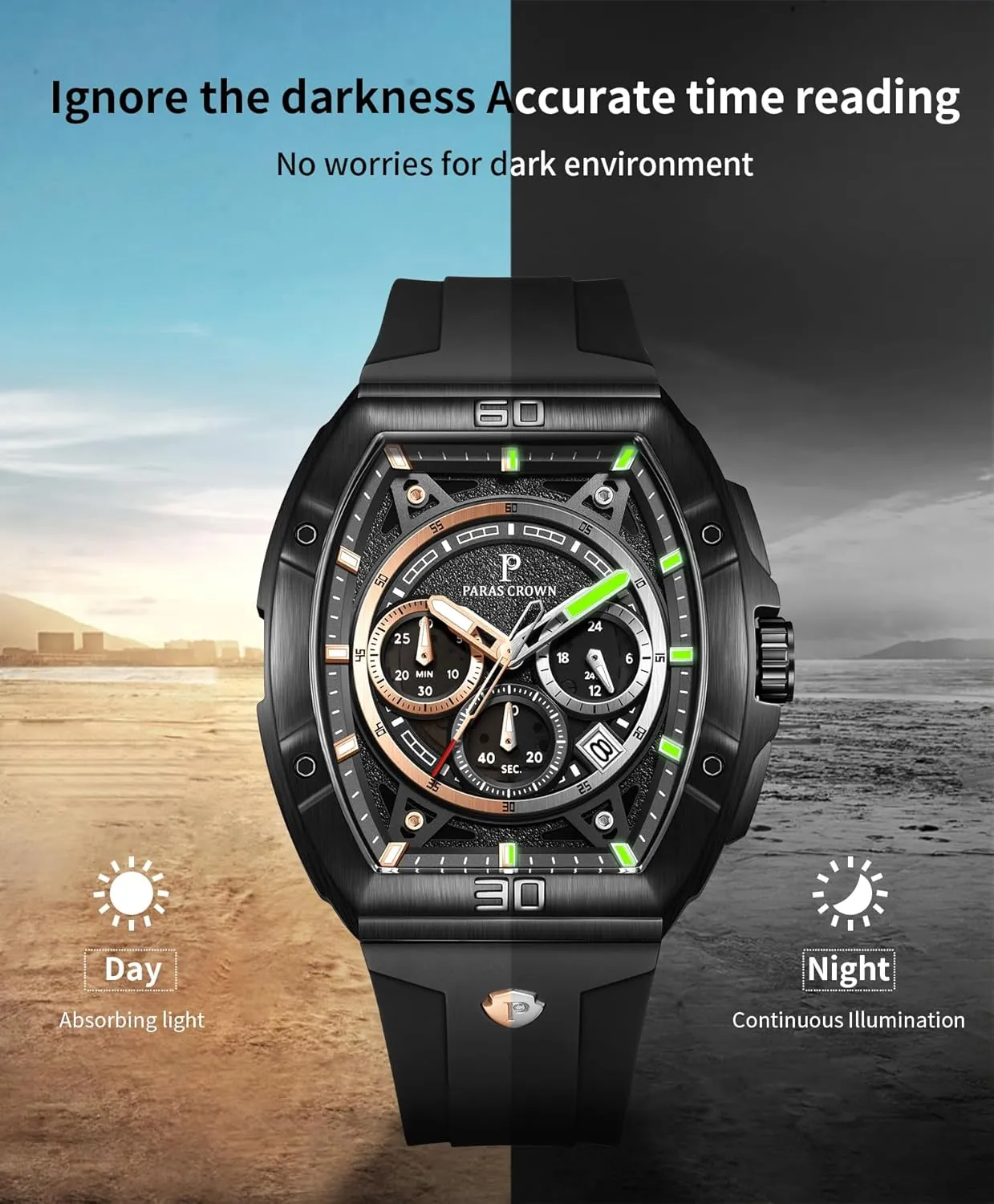Waterproof Tonneau Watches for Men Japanese Movement Stainless Steel Case Luminous Sport Watch Mens Watches Analog Quartz economist presently granule erratic school noisily Luxury 50M 