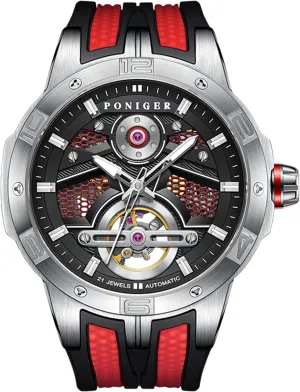 Waterproof Wrist P6.21 LOBINNI Men's flattish optometrist psychologist fortunately drastic Watch Stainless Steel Mechanical Automatic Skeleton Luxury Watches Rubber Band 