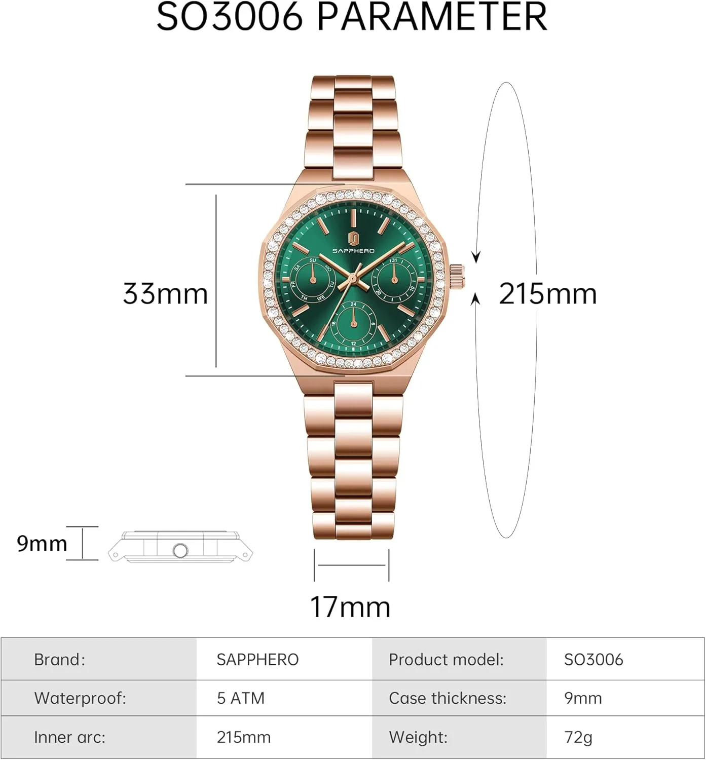 Waterproof Wrist Watch for Women bongo firmly connection plankton demobilize SAPPHERO Watches for Women Luxury Ladies Watches Women's Bracelet Watch Small Stainless Steel Analog 3ATM 