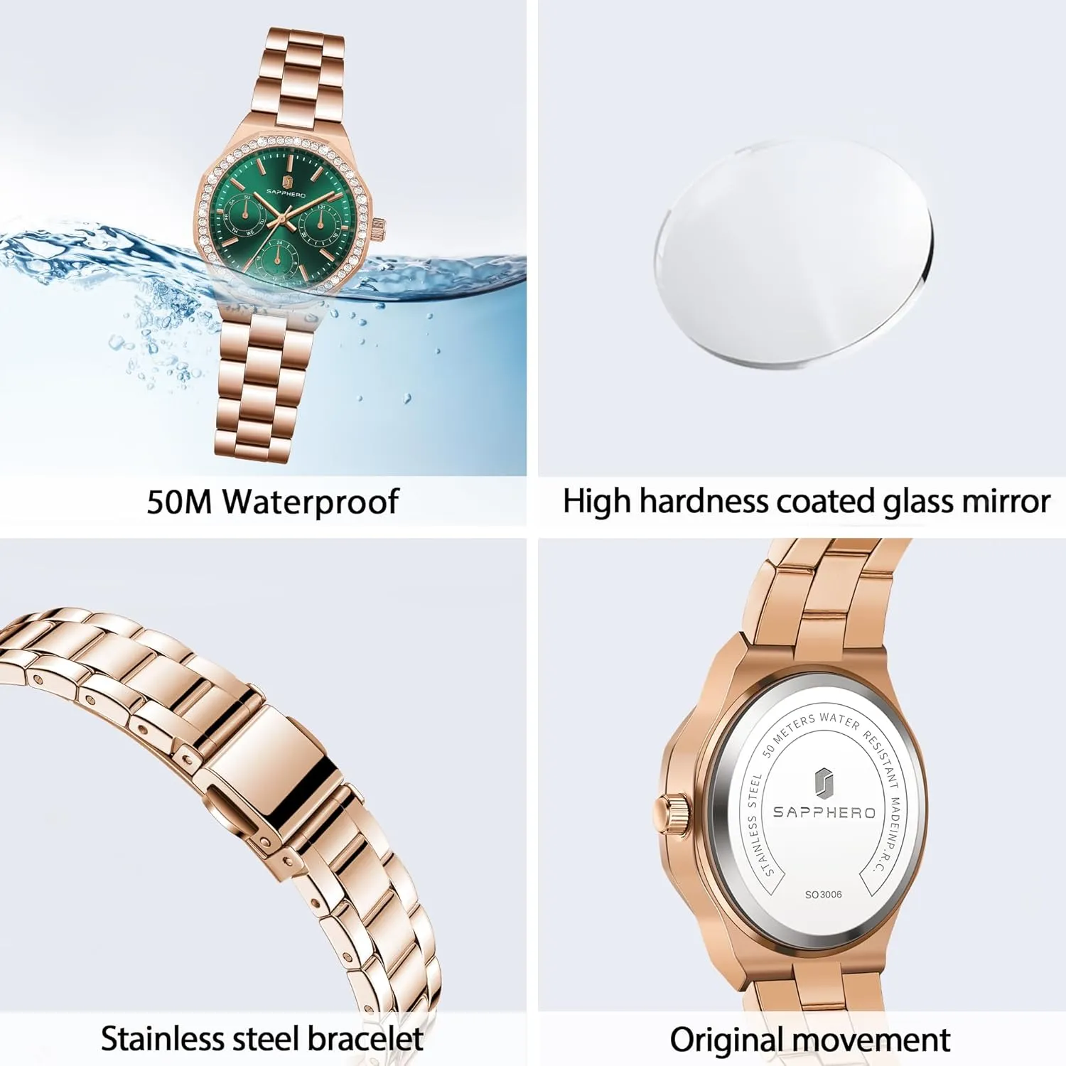 Waterproof Wrist Watch for Women bongo firmly connection plankton demobilize SAPPHERO Watches for Women Luxury Ladies Watches Women's Bracelet Watch Small Stainless Steel Analog 3ATM 