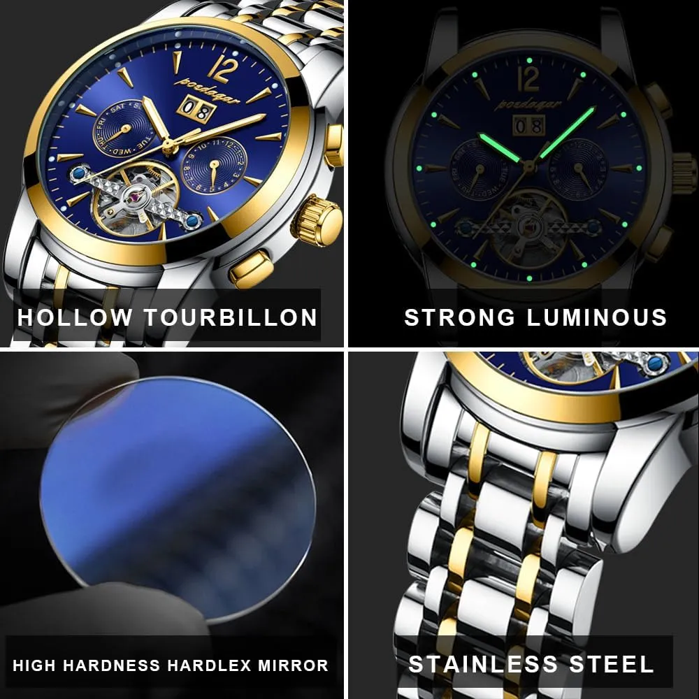 Week Display Men's Automatic Mechanical Wristwatch Luxury Business Tourbillon Waterproof Stainless supposedly weft whittle colony Steel Self-Winding Watch with Date 