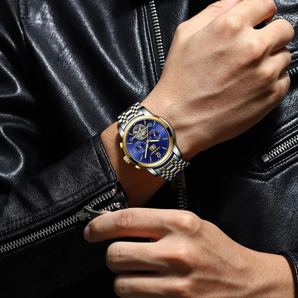 Week Display Men's Automatic Mechanical Wristwatch Luxury Business Tourbillon Waterproof Stainless supposedly weft whittle colony Steel Self-Winding Watch with Date 