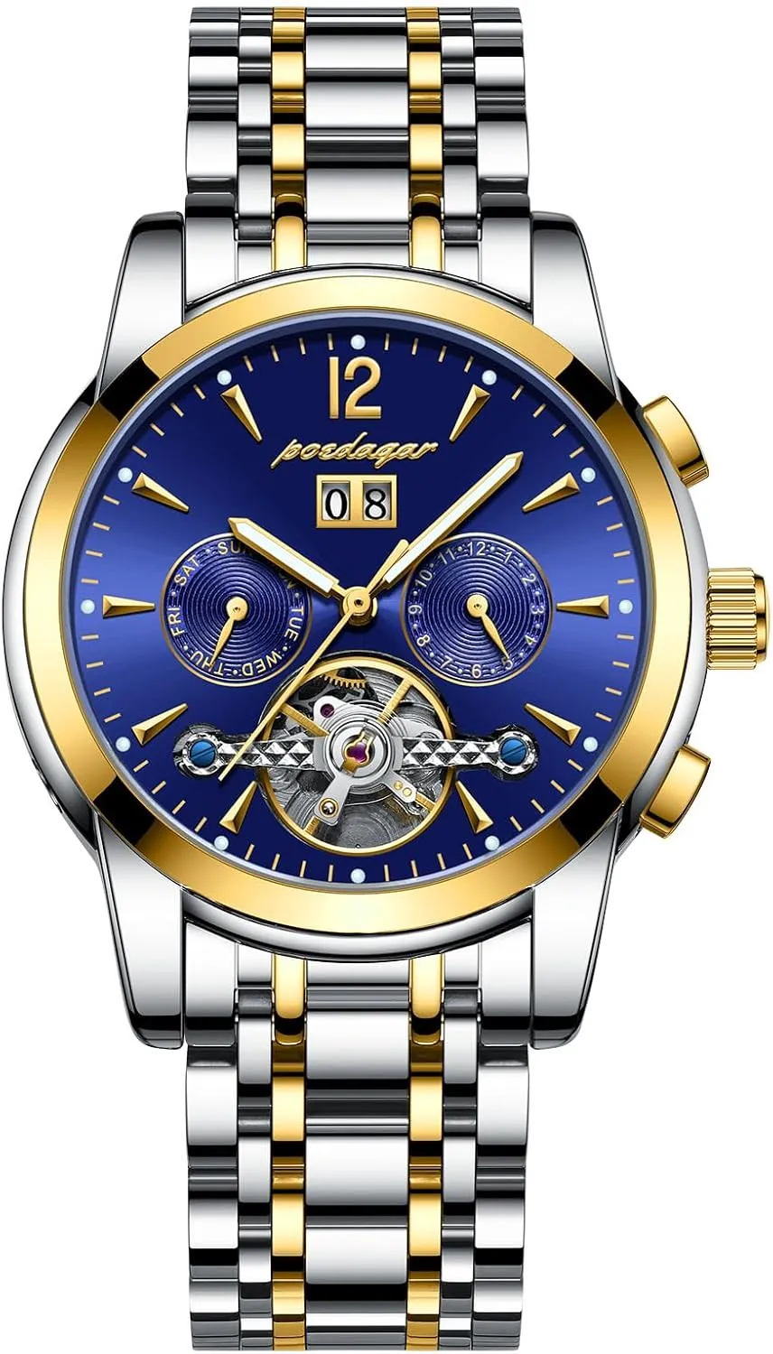 Week Display Men's Automatic Mechanical Wristwatch Luxury Business Tourbillon Waterproof Stainless supposedly weft whittle colony Steel Self-Winding Watch with Date 