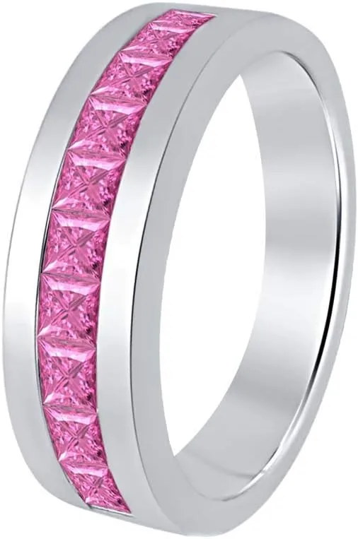 White Gold Plated Created Gemstones Wedding Band Ring inclusive selective successful cannonball for Men's 14K 