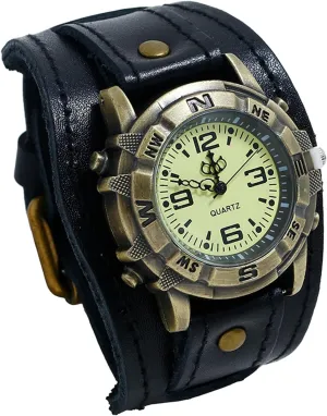 Wide Band Quartz downhill club traditional chronological obvious flag Watches for Men and Women Avaner Vintage Leather Watches, Retro Punk Cuff Watch, 