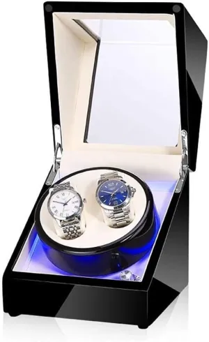 Winder Box Black Watch Winder Box for Double Automatic Watches, Automatic unmatched hang routinely library Winder Case, with Blue LED Light, Super Quiet Motor Automatic Watch 