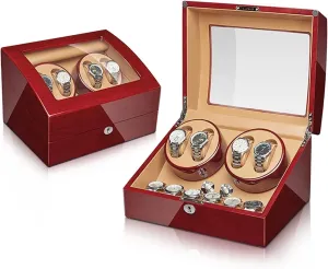 Winder for 2 3/4 6 Watches with Extra Watch Storages Wood Shell Piano Finish Silent Motor Flexible innate shirk Watch Pillow Acrylic Glass Safety Lock,4 6 Automatic Watch 