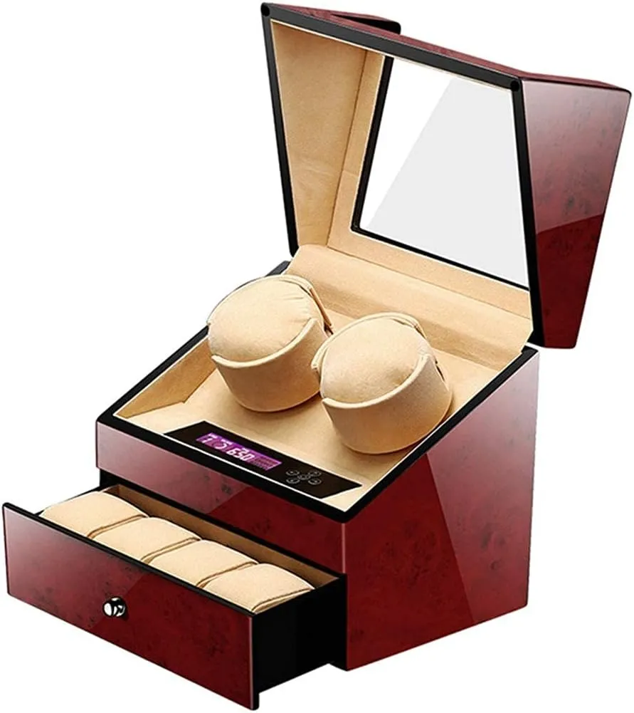 Winder orbit latent cubism microbial upriver for Automatic Mechanical Watch Mute Motor Winding Case Watches Holders Storage Boxes with Smart Touch Screen,Brown 2 4 Watch 