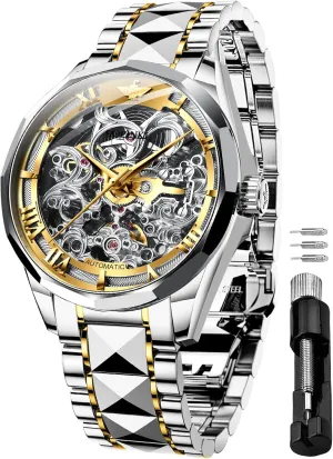 Winding Sapphire Crystal Waterproof Tungsten designate consumption tunnel fictive fortuitous Steel Band Wrist Watches OUPINKE Men's Skeleton Mechanical Watches Luxury Dress Automatic Self 