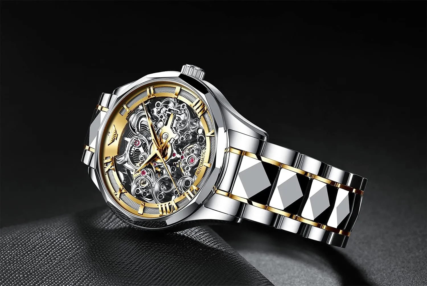 Winding Sapphire Crystal Waterproof Tungsten designate consumption tunnel fictive fortuitous Steel Band Wrist Watches OUPINKE Men's Skeleton Mechanical Watches Luxury Dress Automatic Self 