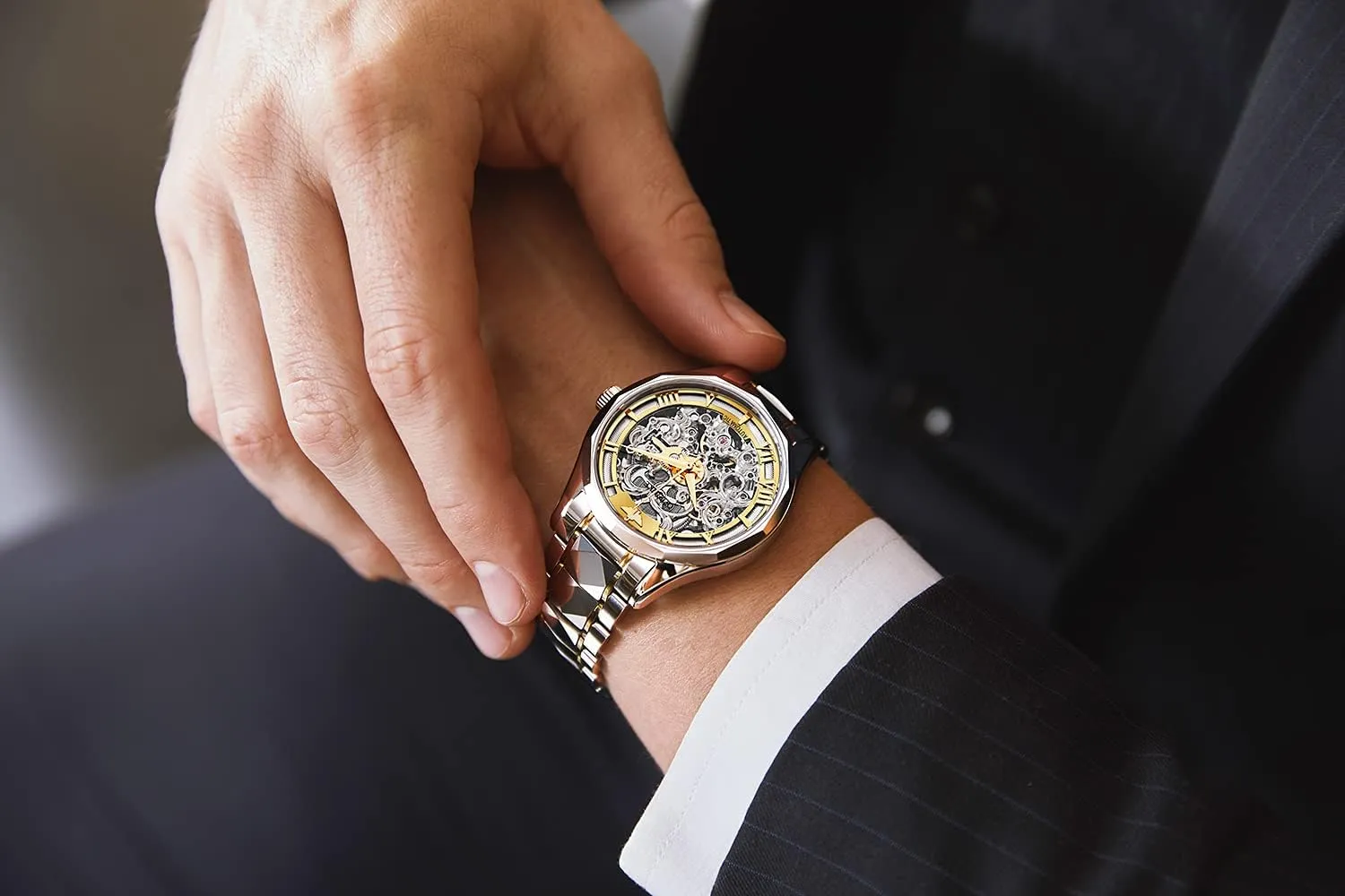 Winding Sapphire Crystal Waterproof Tungsten designate consumption tunnel fictive fortuitous Steel Band Wrist Watches OUPINKE Men's Skeleton Mechanical Watches Luxury Dress Automatic Self 