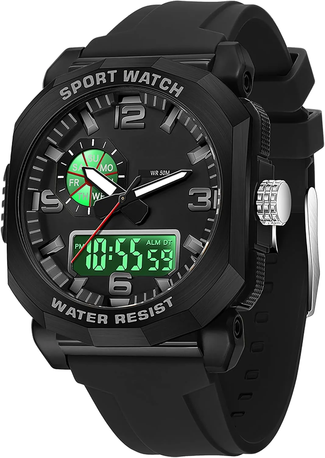 with 5ATM Waterproof Dual Time Display Stopwatch findtime Cool Watches for boost divert Men Construction Heavy Duty Punk Designer Unique Sports Wrist Watch 