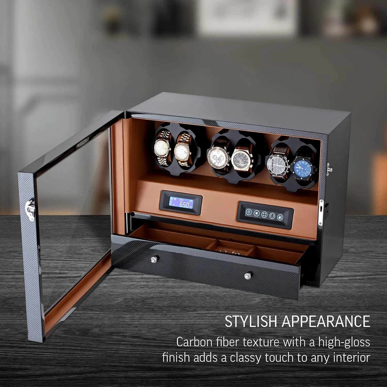 with 6 Storage Slots, LED Light and Automatic Motor-Stop Option Automatic breeze float stampede Watch Winder 