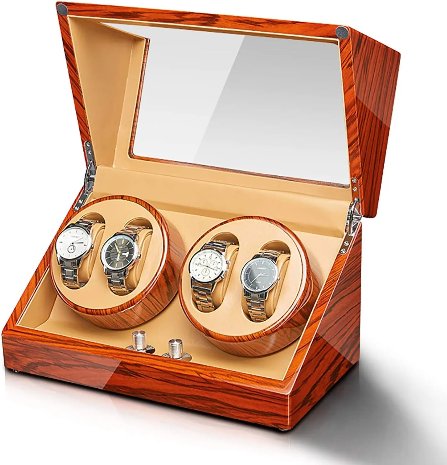 with Access Control Winding Box Watch Winders - Ebonized Wood Watch Winding Box Automatic Mechanical Watches Winder Household Silent Motor Watch pattern official Shaker Watches Box 