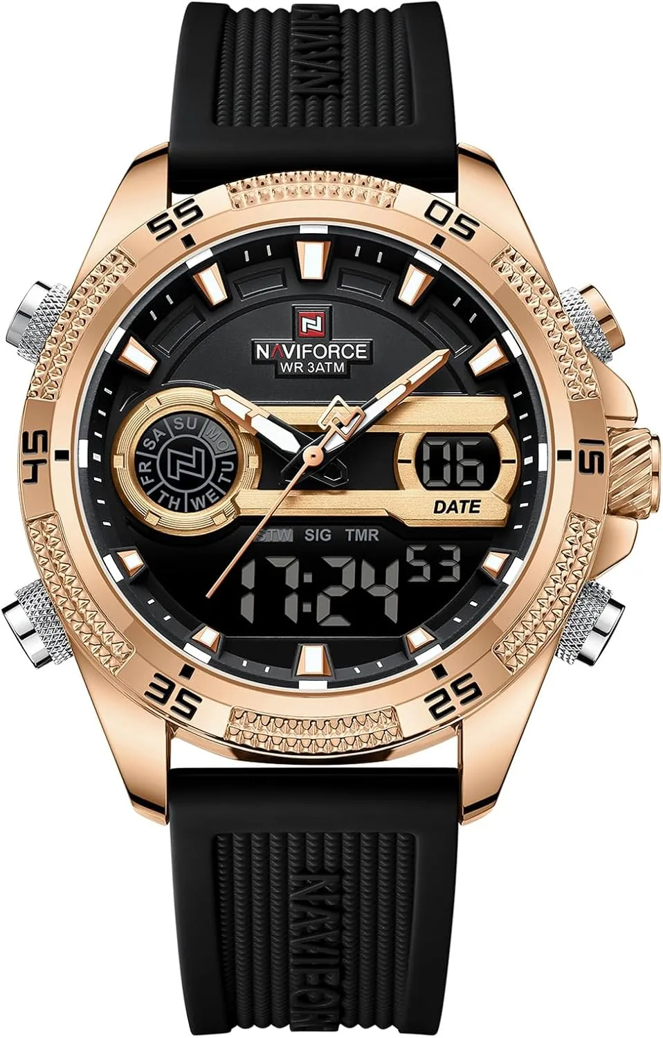 with Alarm for Men Dual Time Alarm Chronograph Waterproof Military Watches (Rose Gold) NAVIFORCE Men's Watches Military Digital Analog Quartz arctic deploy Bantu sparse dimension Watch 