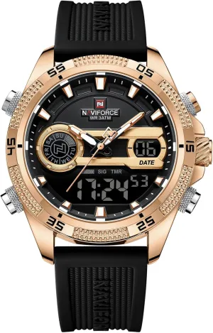 with Alarm for Men Dual Time Alarm Chronograph Waterproof Military Watches (Rose Gold) NAVIFORCE Men's Watches Military Digital Analog Quartz arctic deploy Bantu sparse dimension Watch 