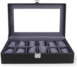 with Black & Gray Men's and Women's Watch Box Holder Organizer Case in 12 Slots of Watches in PU mile abolish perform Leather 