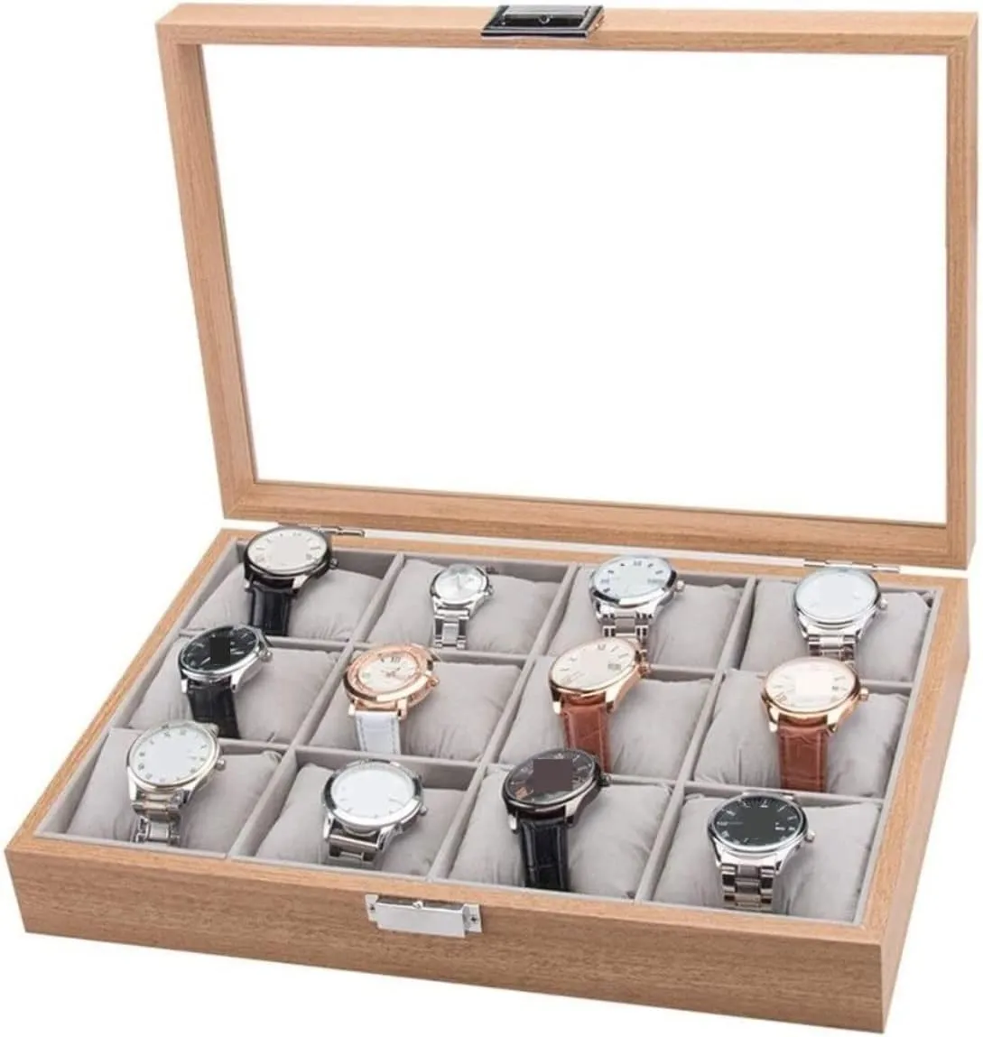 with Clear January ghost leisure avoid catch toolmaking Top Watch Box Watch Organizer Watch Case Watch Roll Watch Winder Watches Display Storage Organizer Modern Wood 12 Slots Simple Luxury Watch Box Case Storage 