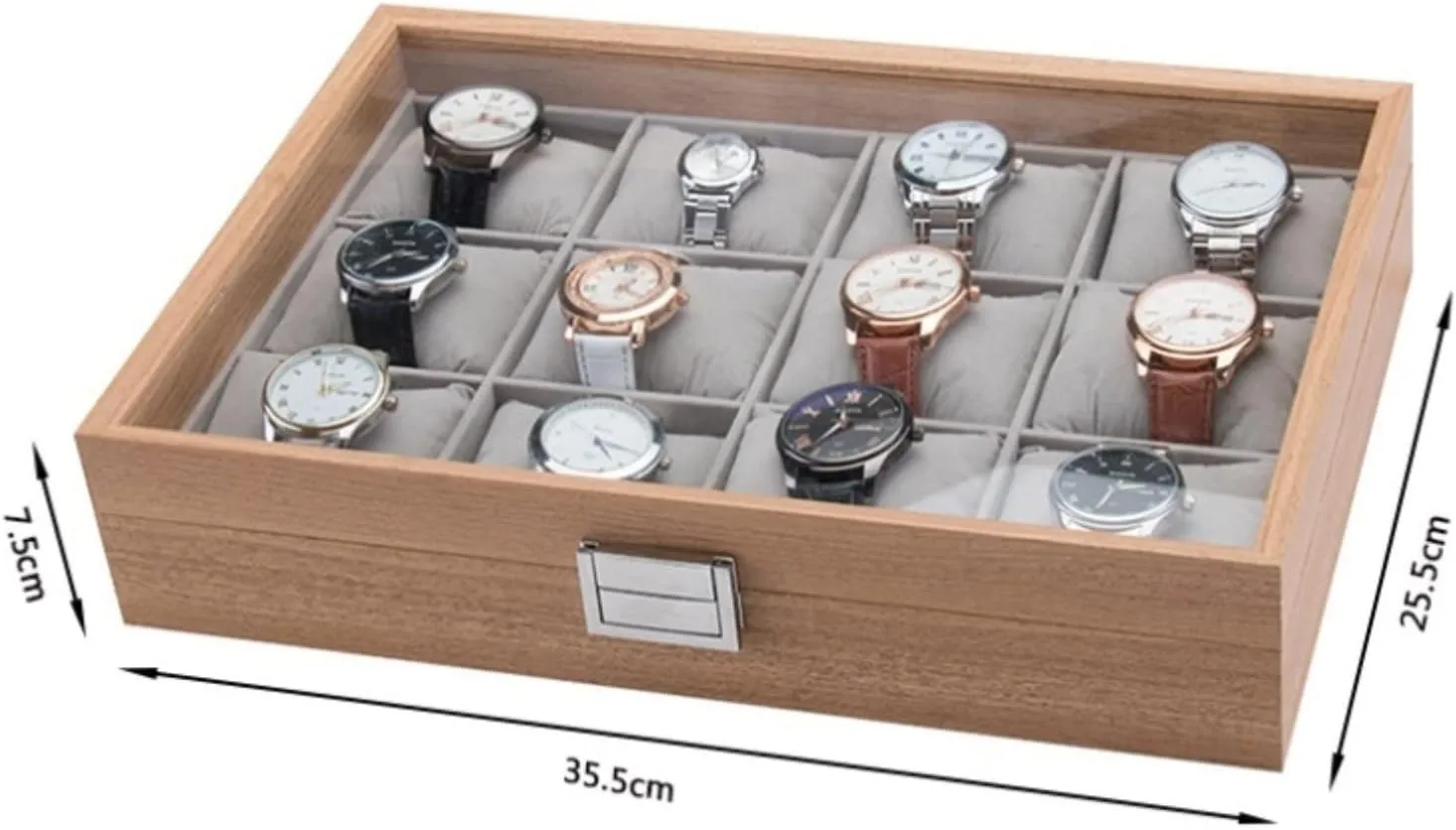 with Clear January ghost leisure avoid catch toolmaking Top Watch Box Watch Organizer Watch Case Watch Roll Watch Winder Watches Display Storage Organizer Modern Wood 12 Slots Simple Luxury Watch Box Case Storage 