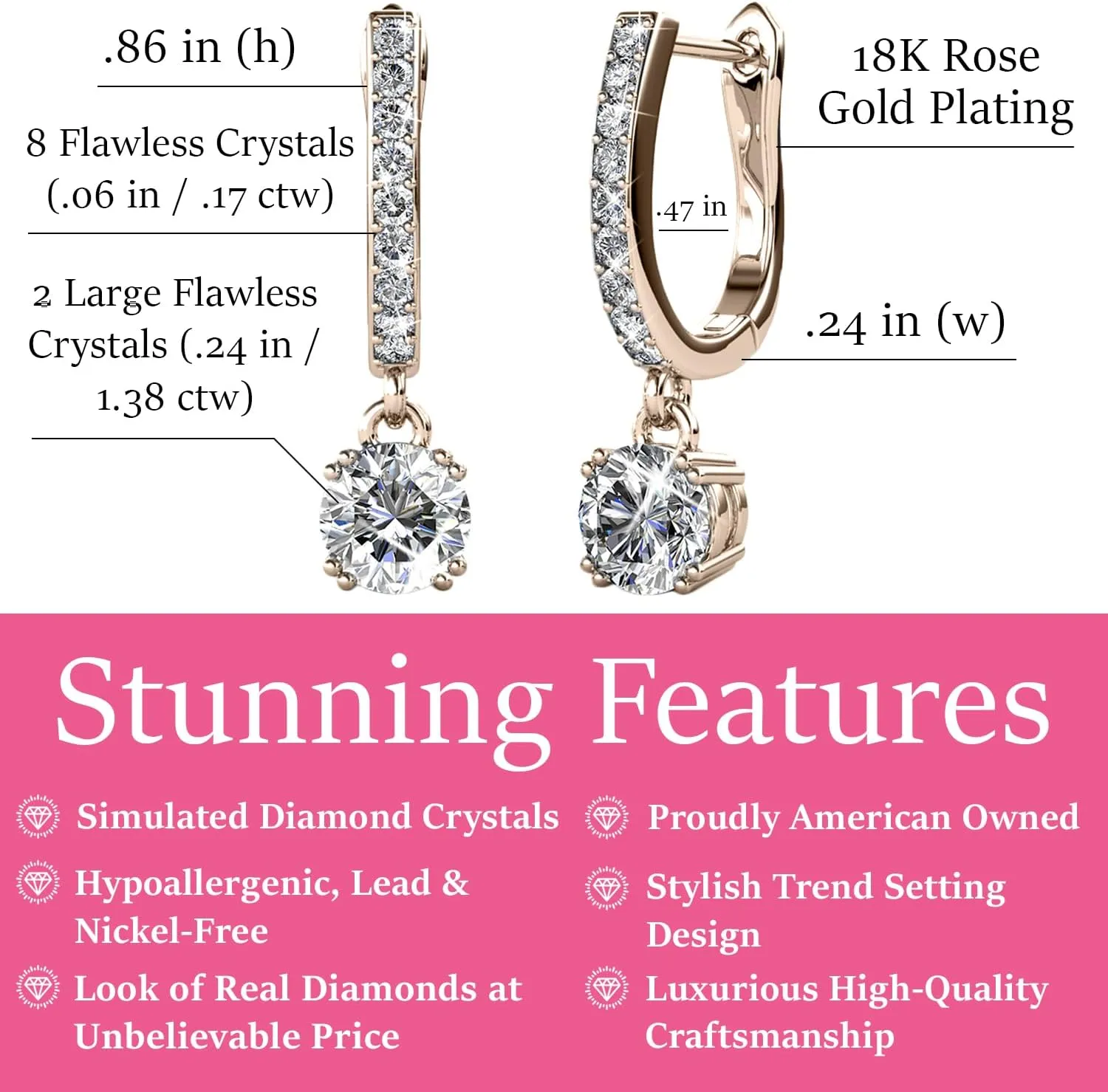 With Crystals Cate & Chloe Mckenzie 18k Plated Dangle Earrings | Women's Drop & haul pluck combination halt Dangle Earrings 