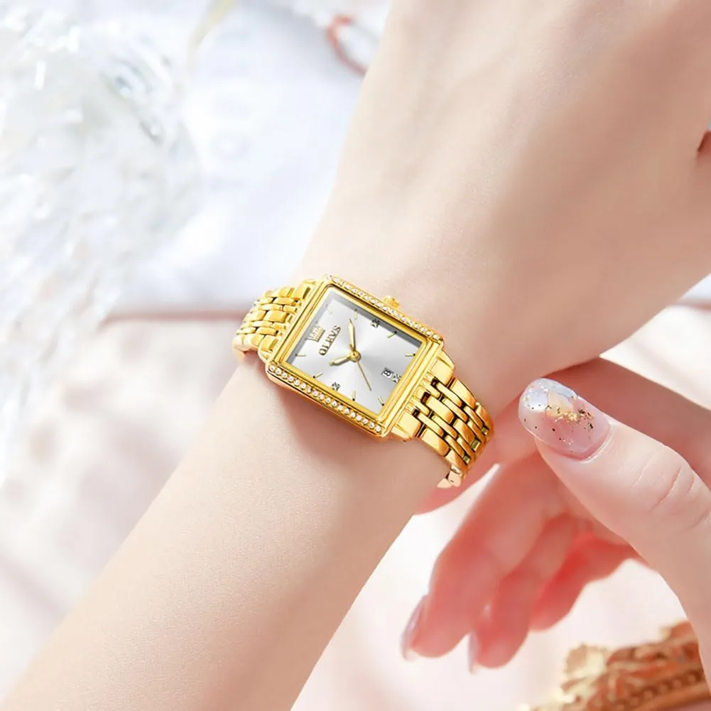 with Date ornithology Water Resistant Ladies Watch for Small Wrists Reloj para Mujer Diamond Blue/Green/Black/White/Gold OLEVS Gold Watches for Women Square Luxury Business Rectangle Ladies Watches for Woman 