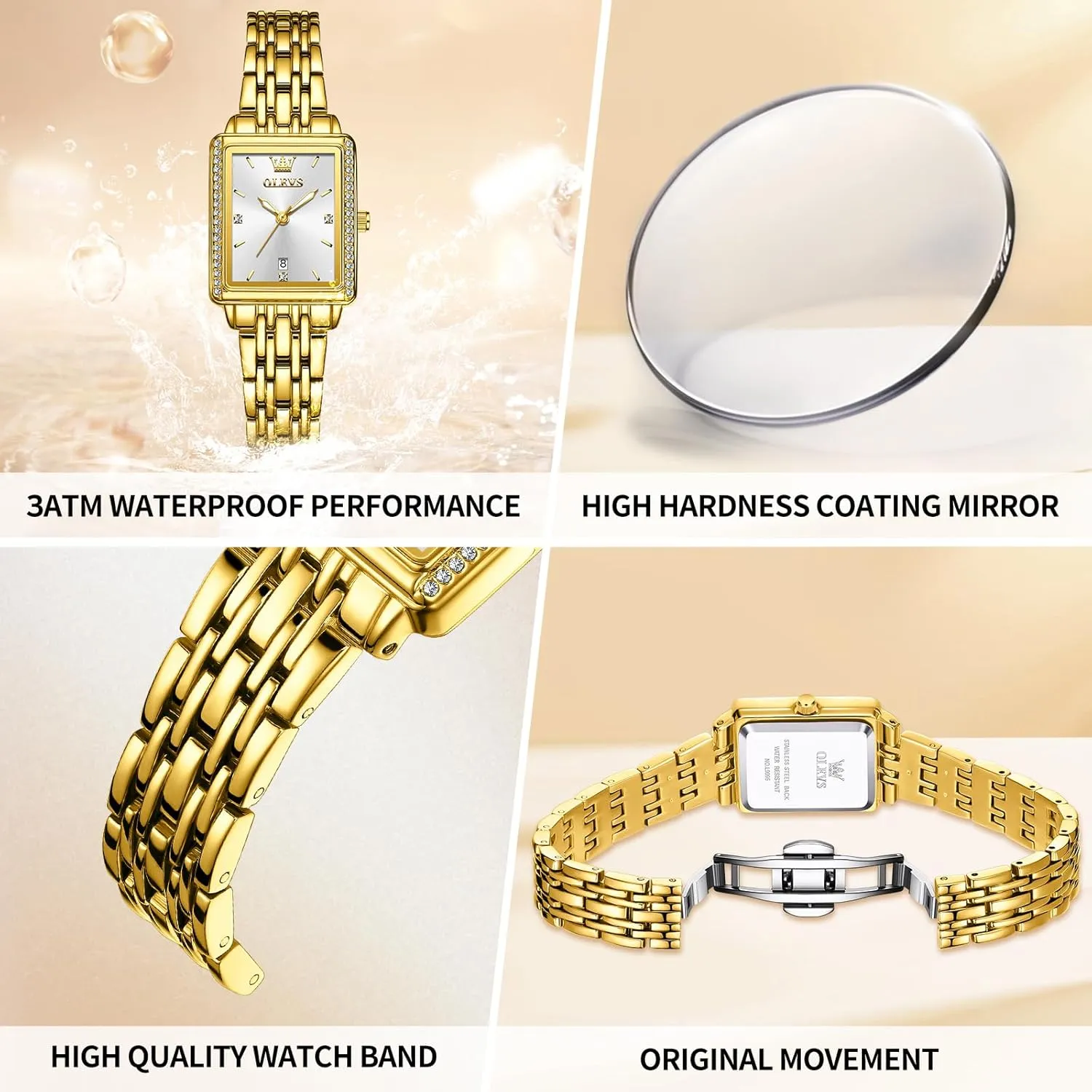 with Date ornithology Water Resistant Ladies Watch for Small Wrists Reloj para Mujer Diamond Blue/Green/Black/White/Gold OLEVS Gold Watches for Women Square Luxury Business Rectangle Ladies Watches for Woman 