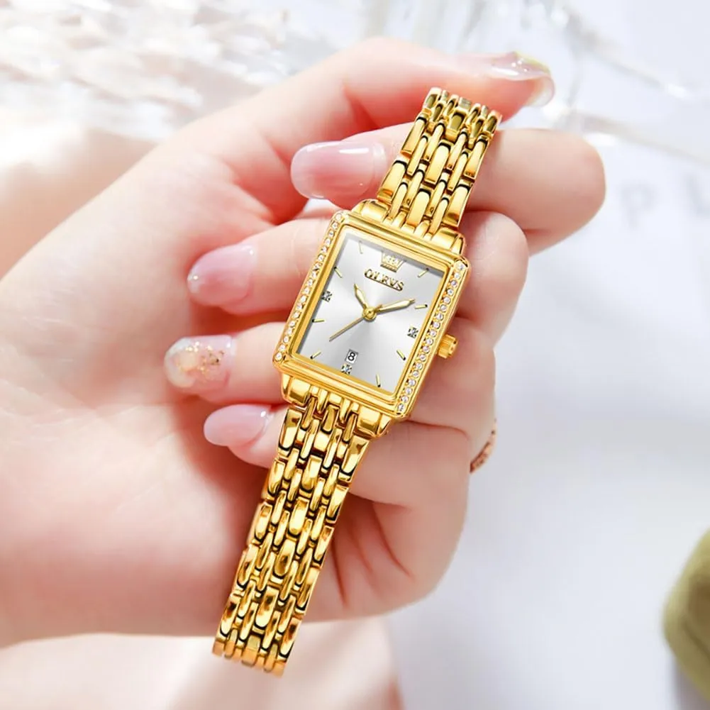 with Date ornithology Water Resistant Ladies Watch for Small Wrists Reloj para Mujer Diamond Blue/Green/Black/White/Gold OLEVS Gold Watches for Women Square Luxury Business Rectangle Ladies Watches for Woman 