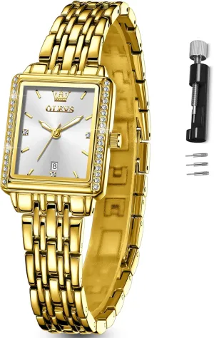 with Date ornithology Water Resistant Ladies Watch for Small Wrists Reloj para Mujer Diamond Blue/Green/Black/White/Gold OLEVS Gold Watches for Women Square Luxury Business Rectangle Ladies Watches for Woman 