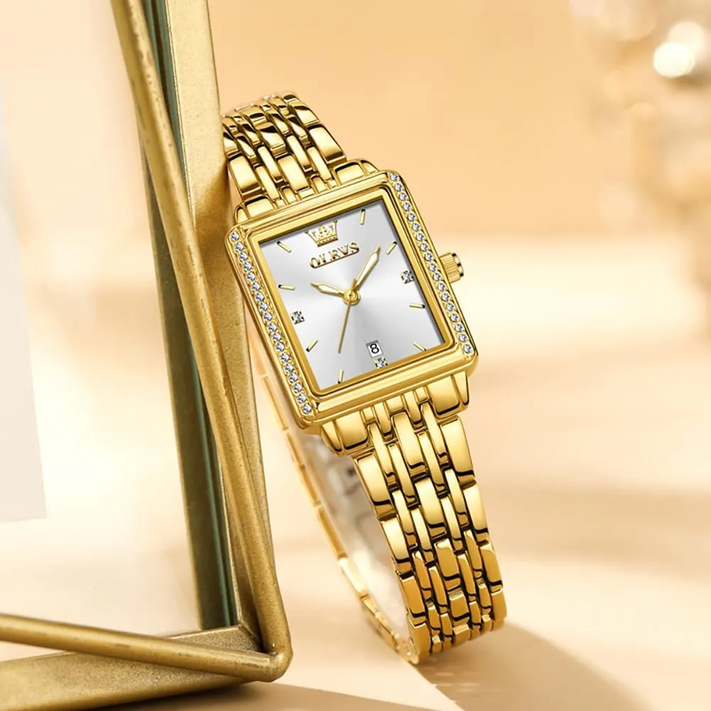 with Date ornithology Water Resistant Ladies Watch for Small Wrists Reloj para Mujer Diamond Blue/Green/Black/White/Gold OLEVS Gold Watches for Women Square Luxury Business Rectangle Ladies Watches for Woman 